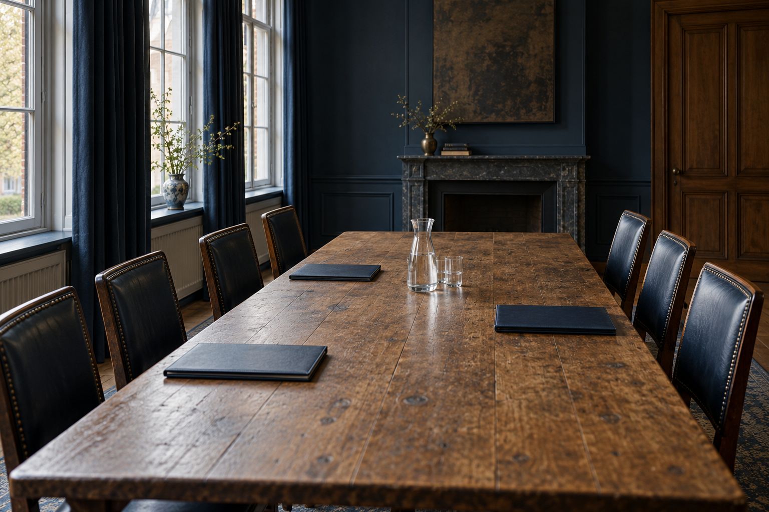 Lege bestuurstafel met stoelen